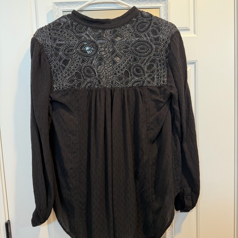 Free People Black Canyon Rose High-Low Button Down Peasant Top size small